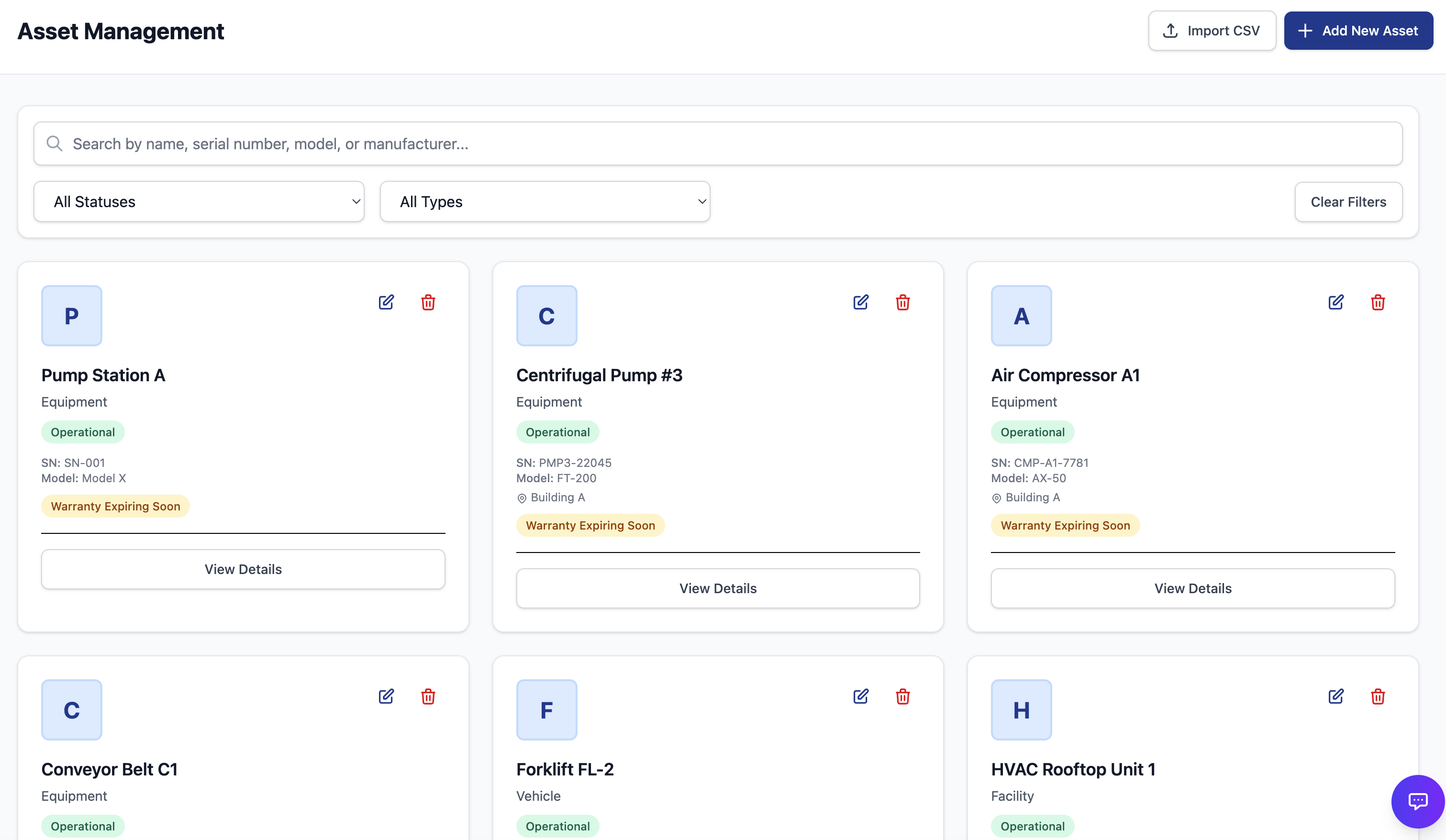 OWL CMMS asset register and asset management