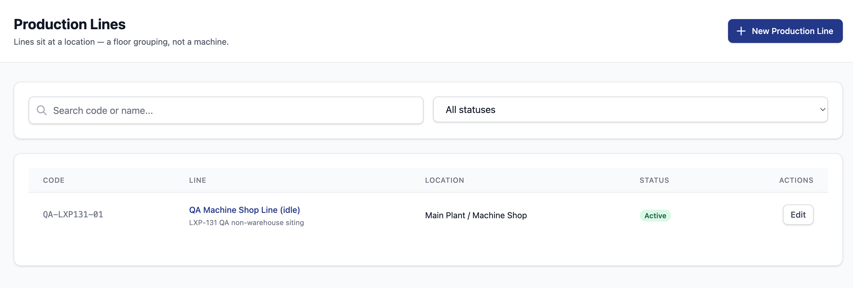 OWL MES production lines list