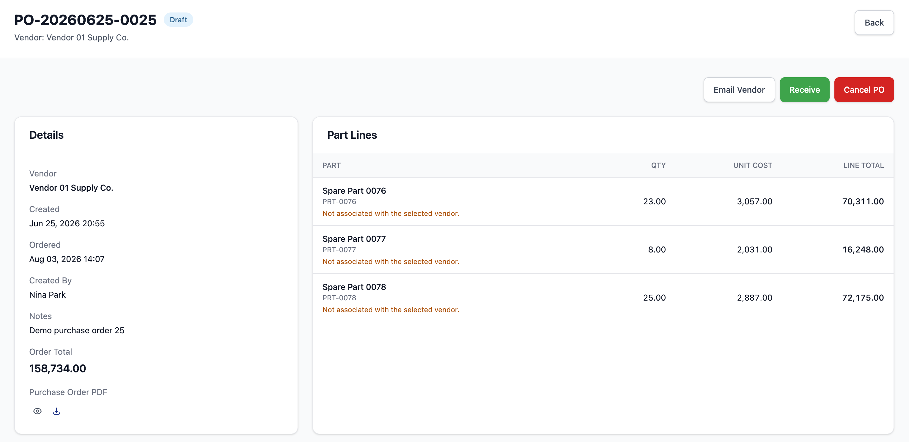 OWL purchase order details in procurement